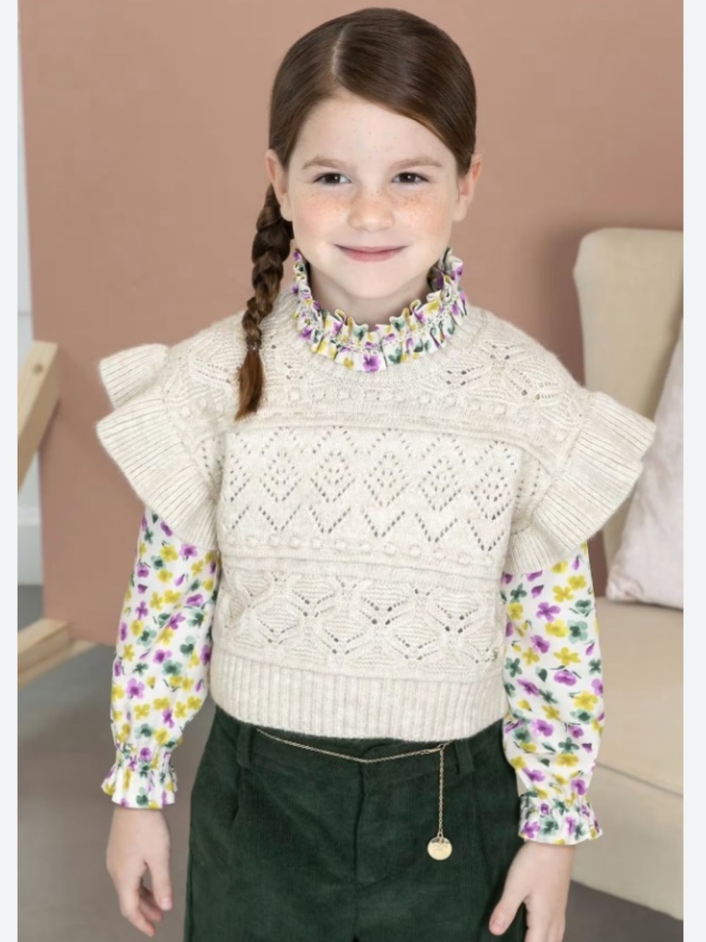 Girls Abel & Lula Cream Short Sleeve Sweater